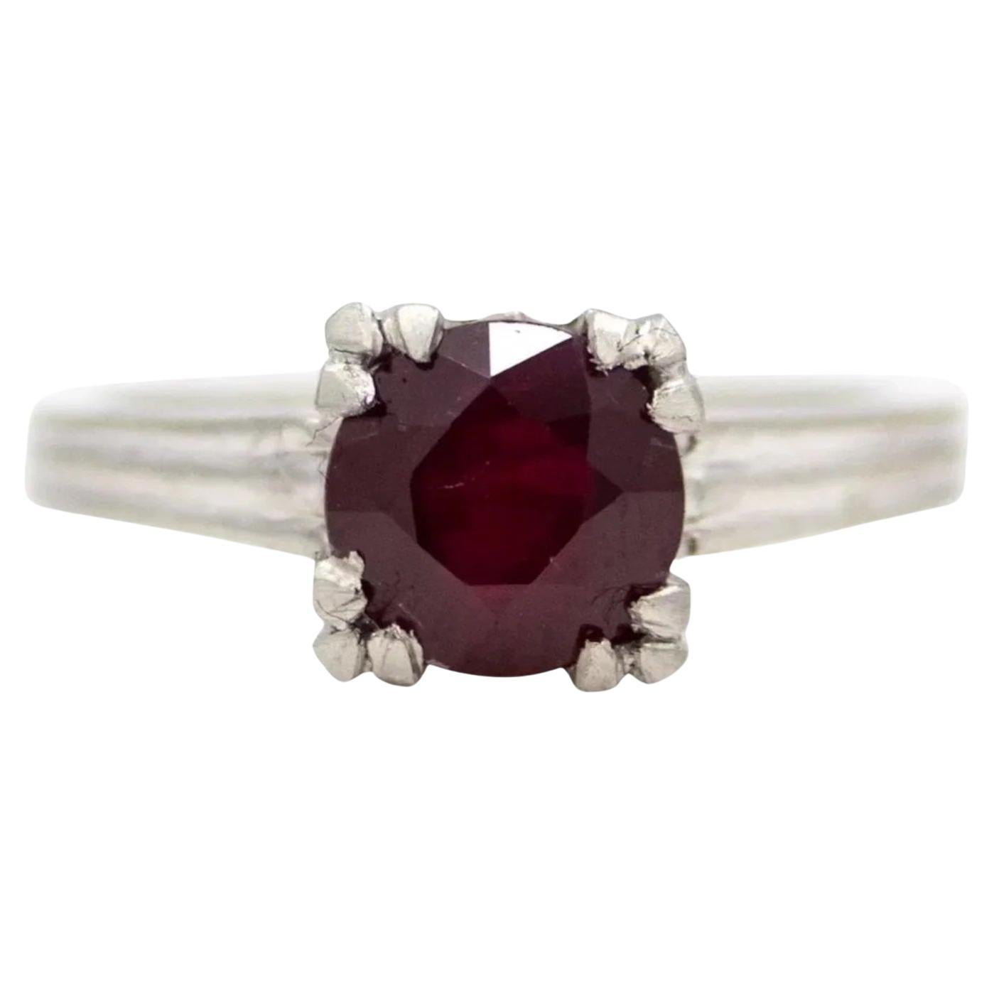  1920's Art Deco 1.43ct Ruby Solitaire Ring in Platinum