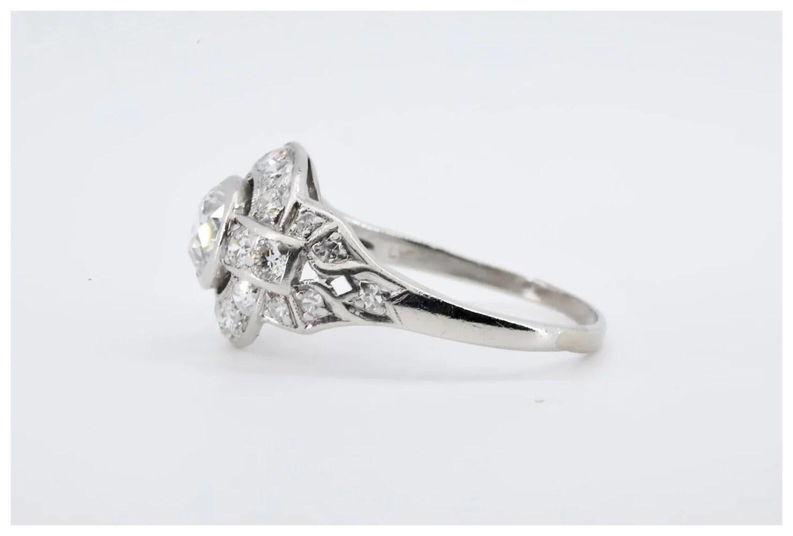 Old European Cut 1920's Art Deco 1.46 Ctw Diamond Halo Engagement Ring in Platinum For Sale