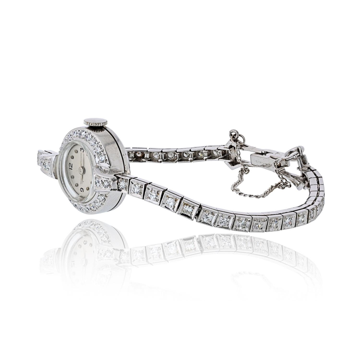 Art Déco Orologio Art Deco da donna in platino da 1,50 carati e diamanti degli anni '20 in vendita