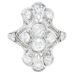 1920's Art Deco 1.50 Carats Diamond Platinum Dinner Ring