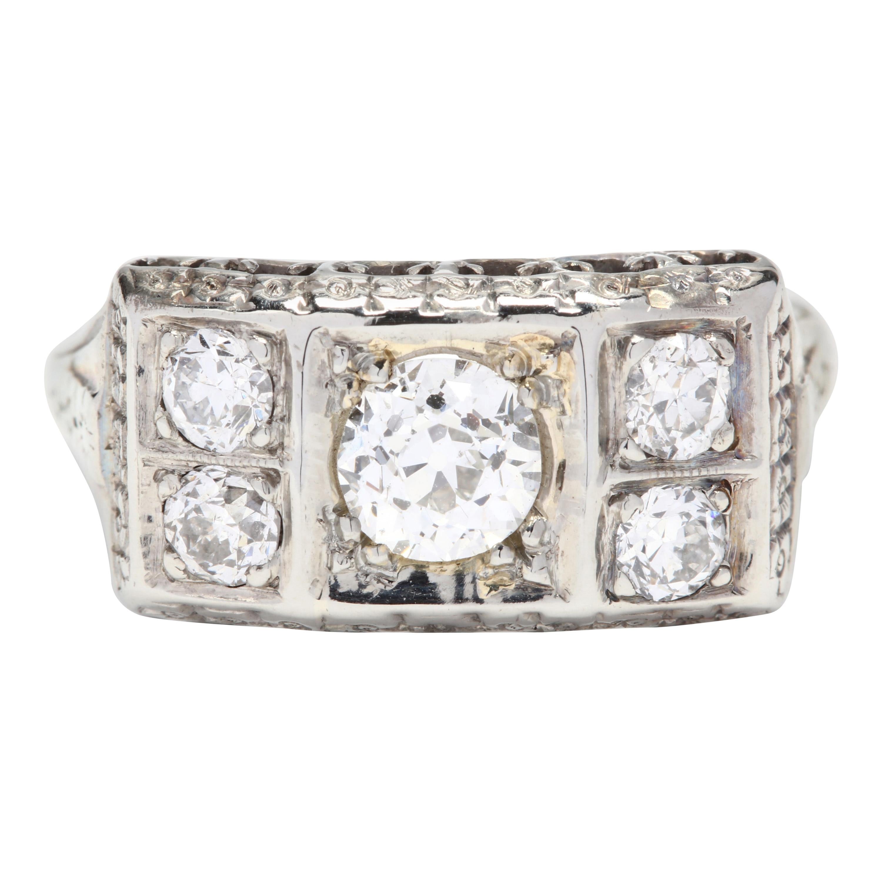 1920s Art Deco 18 Karat White Gold Diamond Ring