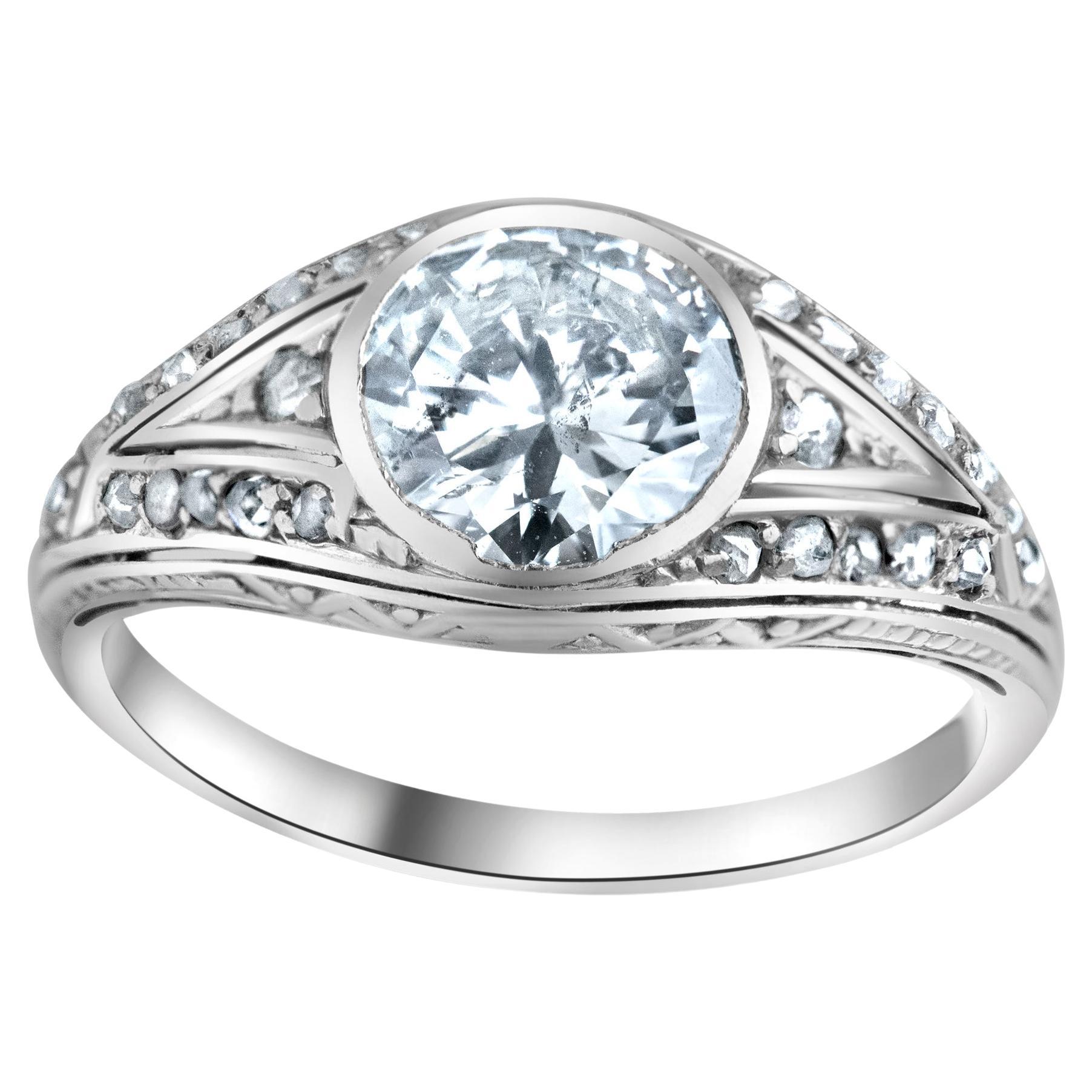 1920
s Art Deco 1.80ct Diamond Solitaire White Gold Ring Size 7 US HRD Certified For Sale