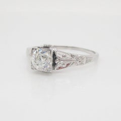 1920s Art Deco 18 Karat White Gold Euro Cut Diamond Engagement Ring
