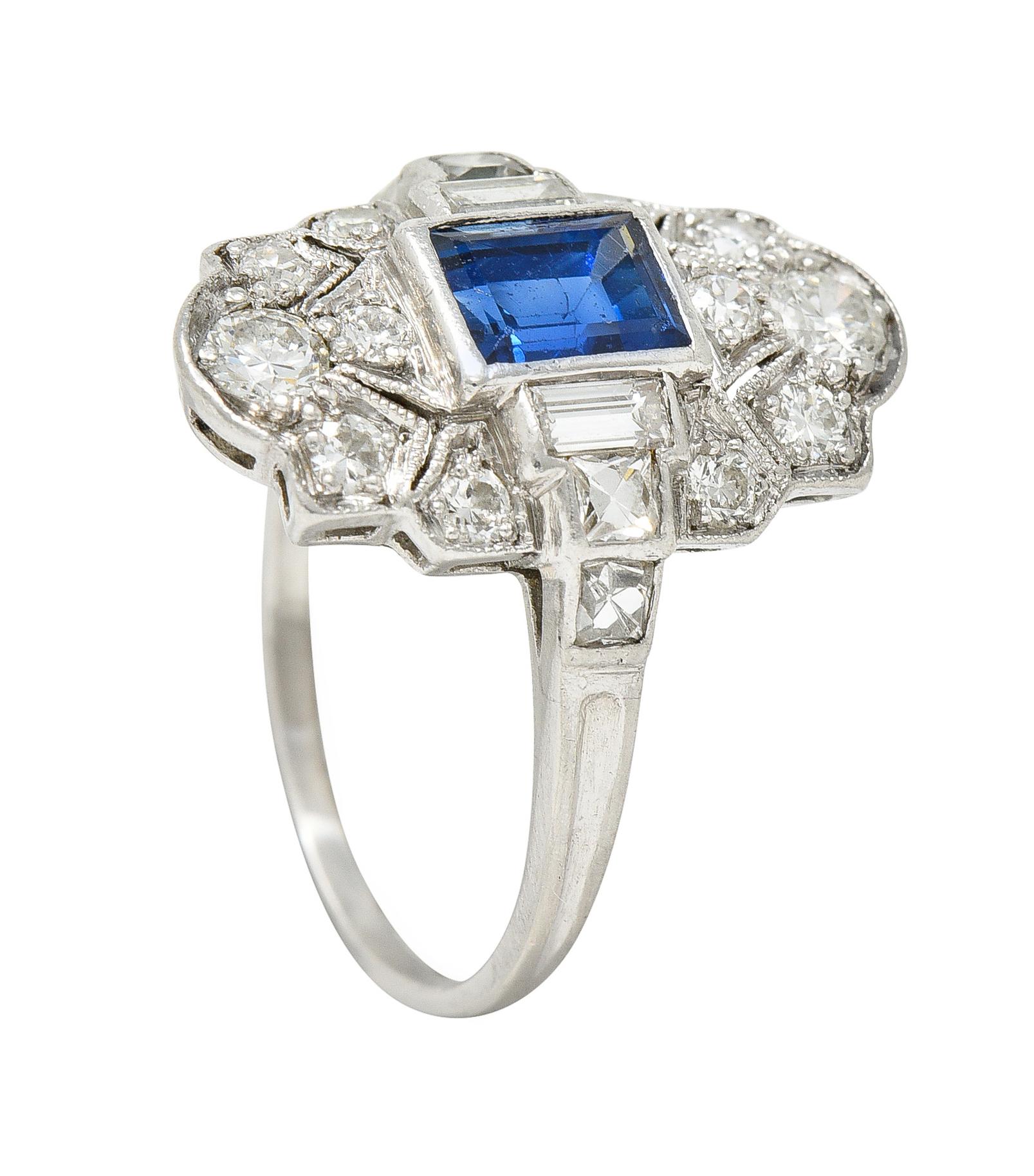 1920's Art Deco 1.95 Carats Sapphire Diamond Platinum Dinner Ring 3