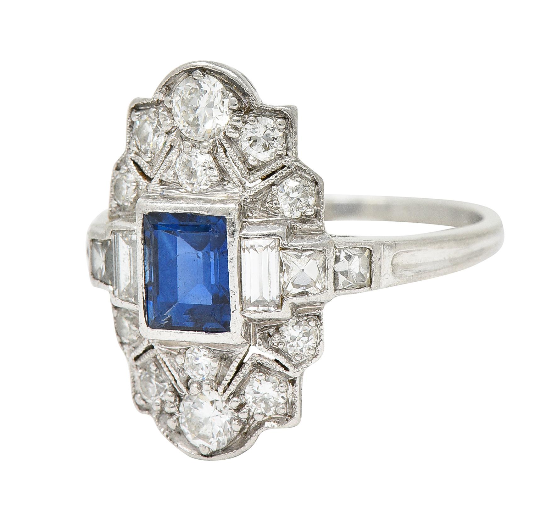 1920's Art Deco 1.95 Carats Sapphire Diamond Platinum Dinner Ring In Excellent Condition In Philadelphia, PA