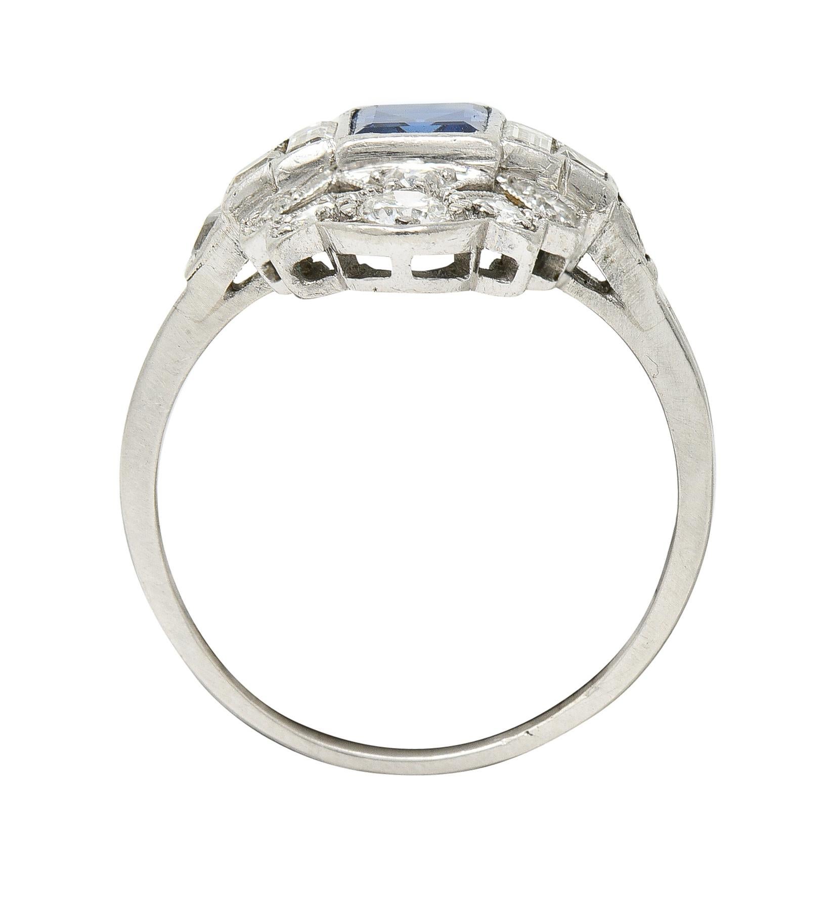 1920's Art Deco 1.95 Carats Sapphire Diamond Platinum Dinner Ring 1