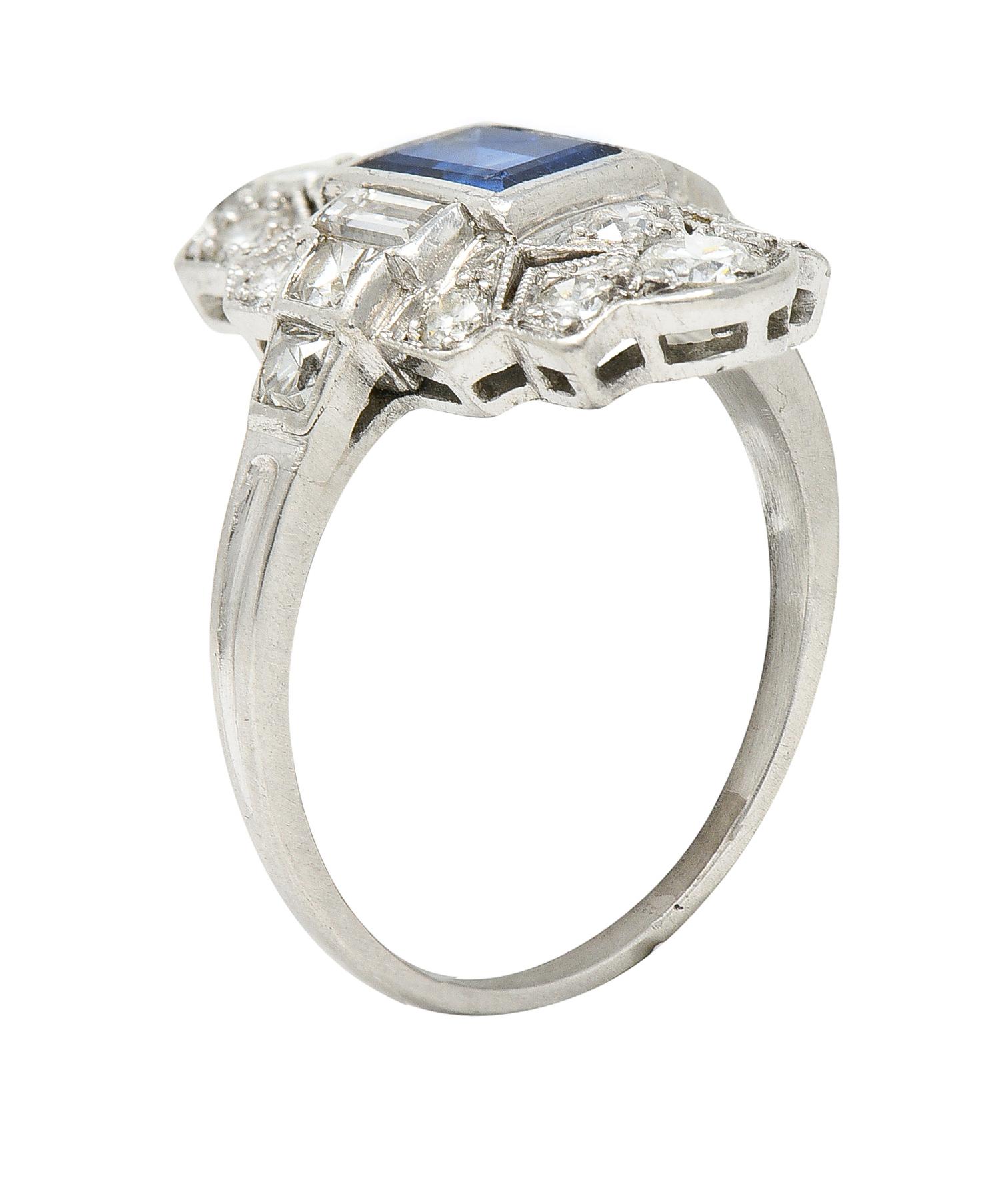 1920's Art Deco 1.95 Carats Sapphire Diamond Platinum Dinner Ring 2
