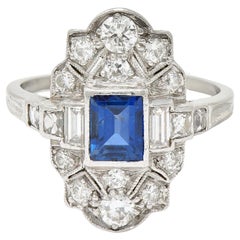 1920's Art Deco 1.95 Carats Sapphire Diamond Platinum Dinner Ring
