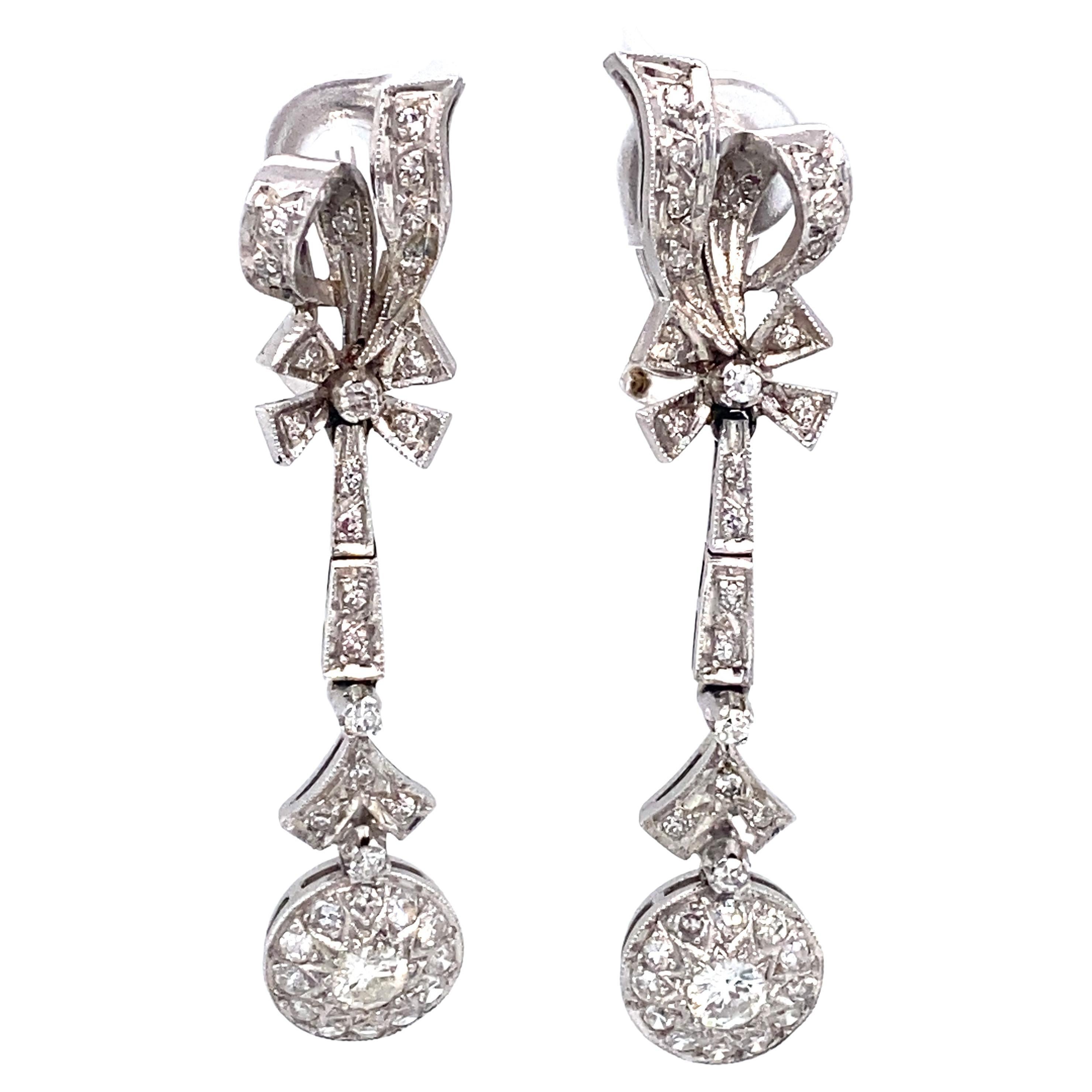 1920s Art Deco Sapphire Diamond Gold Platinum Drop Earrings For Sale at ...