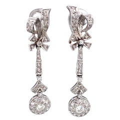 1920s Art Deco 2 Carat Diamond Drop Earrings in Platinum and 14 Karat Gold