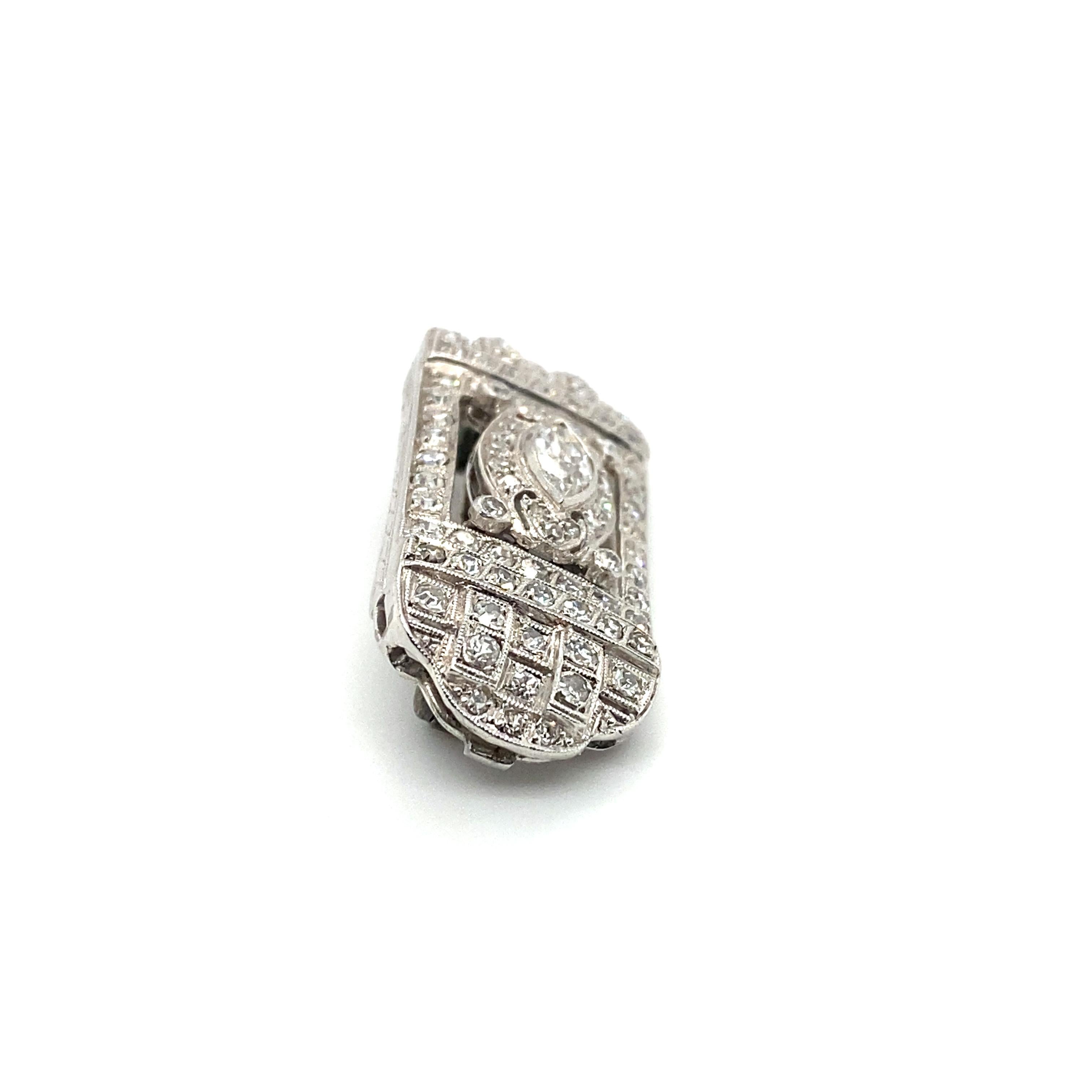 1920s Art Deco 2 Carat Total Diamond Brooch in Platinum For Sale at 1stDibs