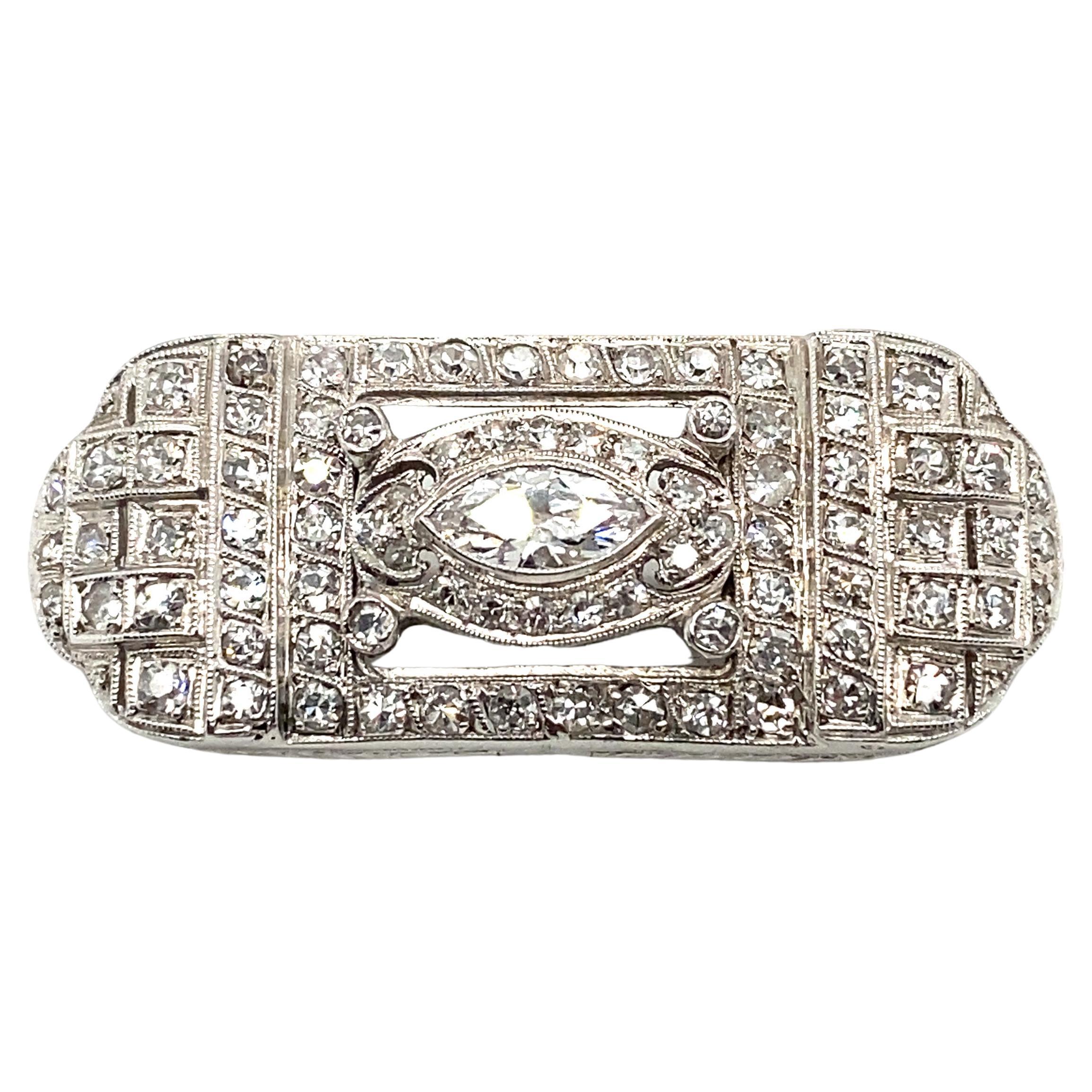 1920s Art Deco 2 Carat Total Diamond Brooch in Platinum For Sale