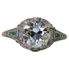 1920er Jahre Art Deco 2,03 Karat Diamant und Smaragd Platin Verlobungsring- GIA-zertifiziert