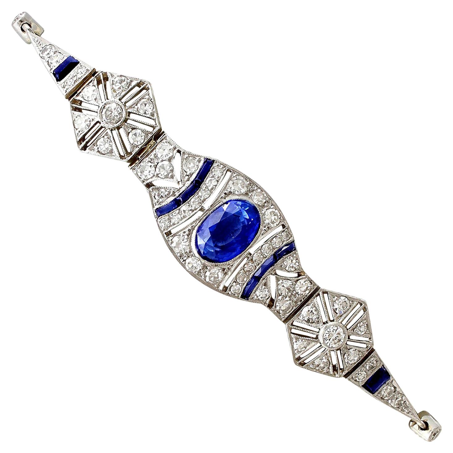 1920s Art Deco 2.59 Carat Sapphire and 1.72 Carat Diamond White Gold Bracelet