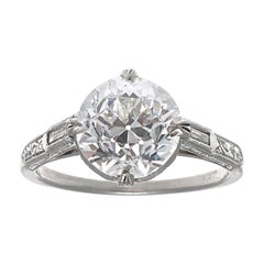 Art Deco 2.68 GIA GVS2 OEC Diamond Platinum Engagement Ring