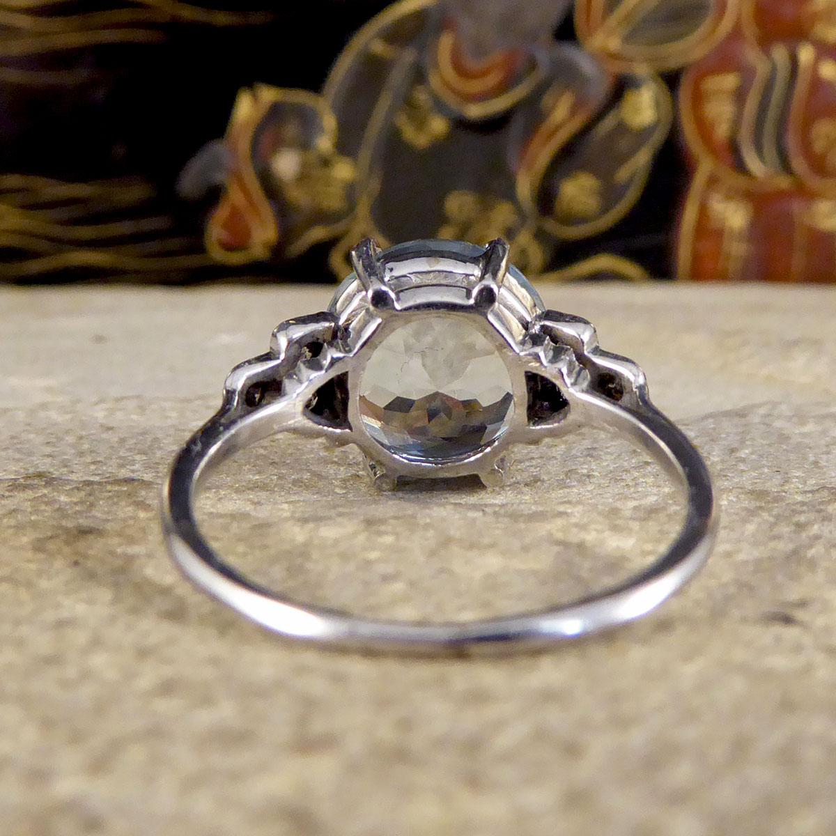 Old European Cut 1920's Art Deco 2.75ct Aquamarine Ring with Diamond Set Shoulders in Platinum