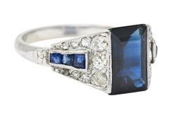 1920's Art Deco 2.79 Carats Sapphire Diamond Platinum Band Ring