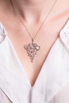 1920's Art Deco 2.80ct Diamond White Gold Necklace 18K Solid Gold