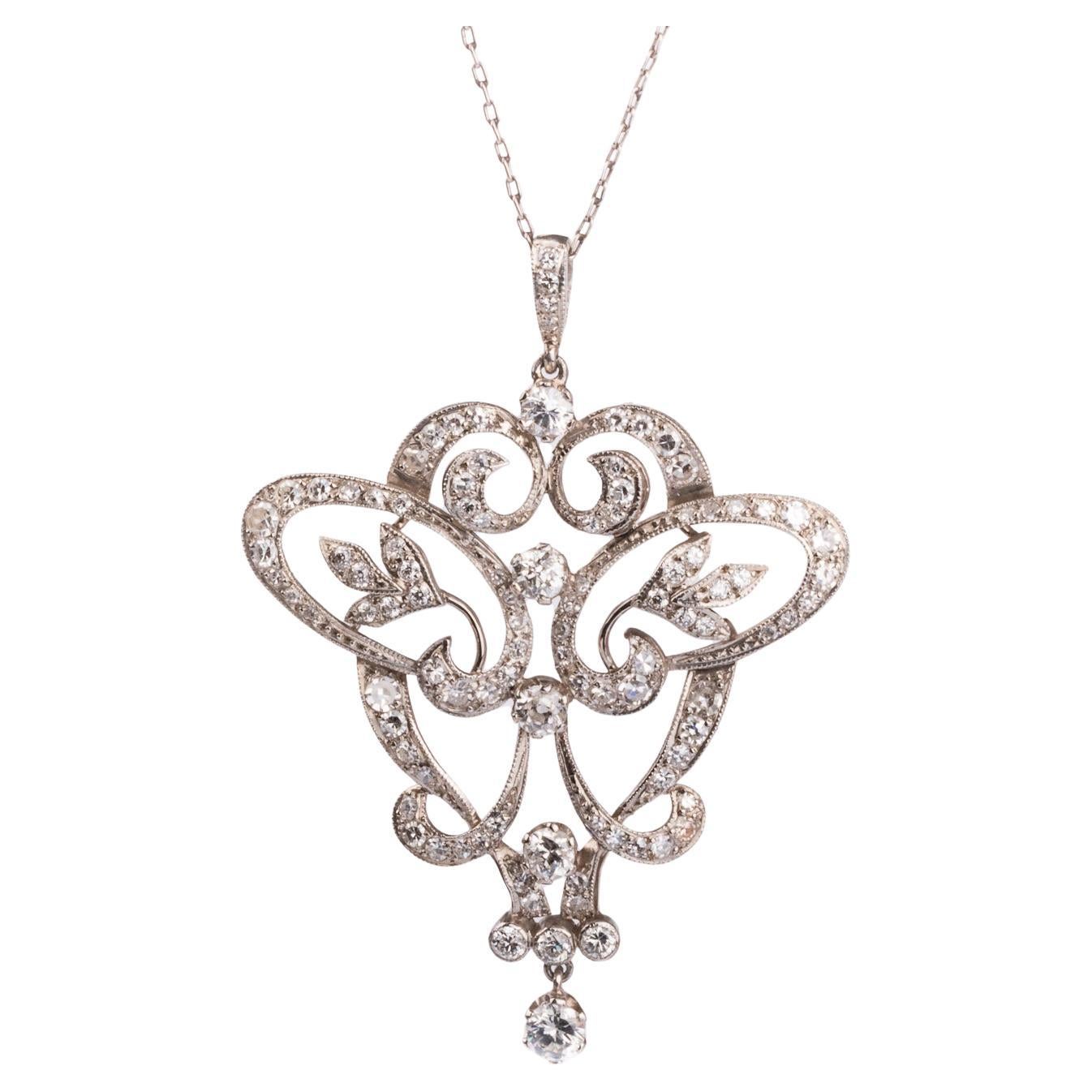 Collar Art Decó de oro blanco de 18 quilates con diamantes de 2,80 ct de la década de 1920