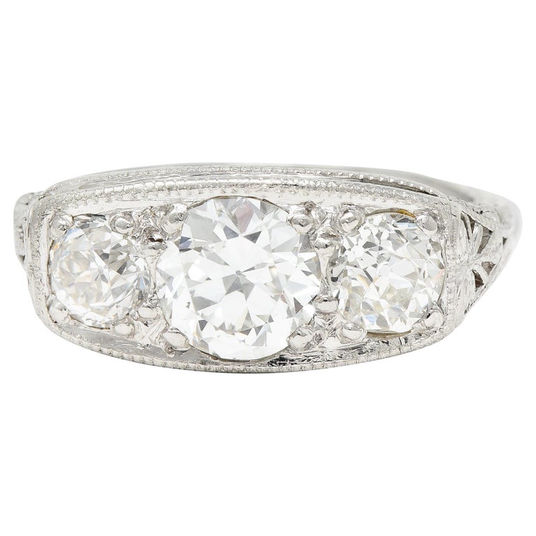Real Dinner Rings 1920's Art Deco 2.95 Carats Diamond Platinum Three Stone Dinner Ring ...
