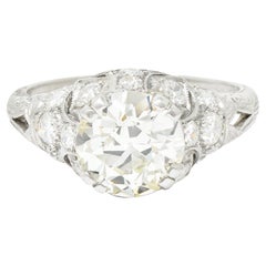 Bague de fiançailles Art déco des années 1920 en platine avec diamant taille vieille Europe de 3,16 carats