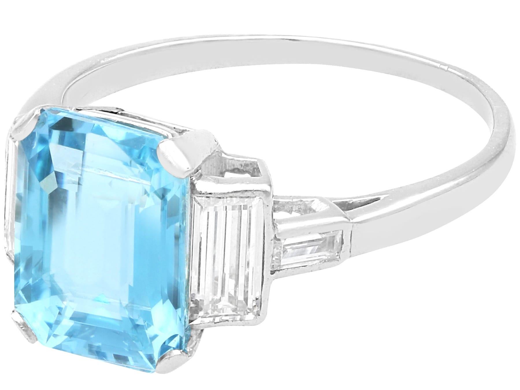 Emerald Cut 1920s Art Deco 3.35 Carat Aquamarine and 0.82 Carat Diamond Platinum Dress Ring