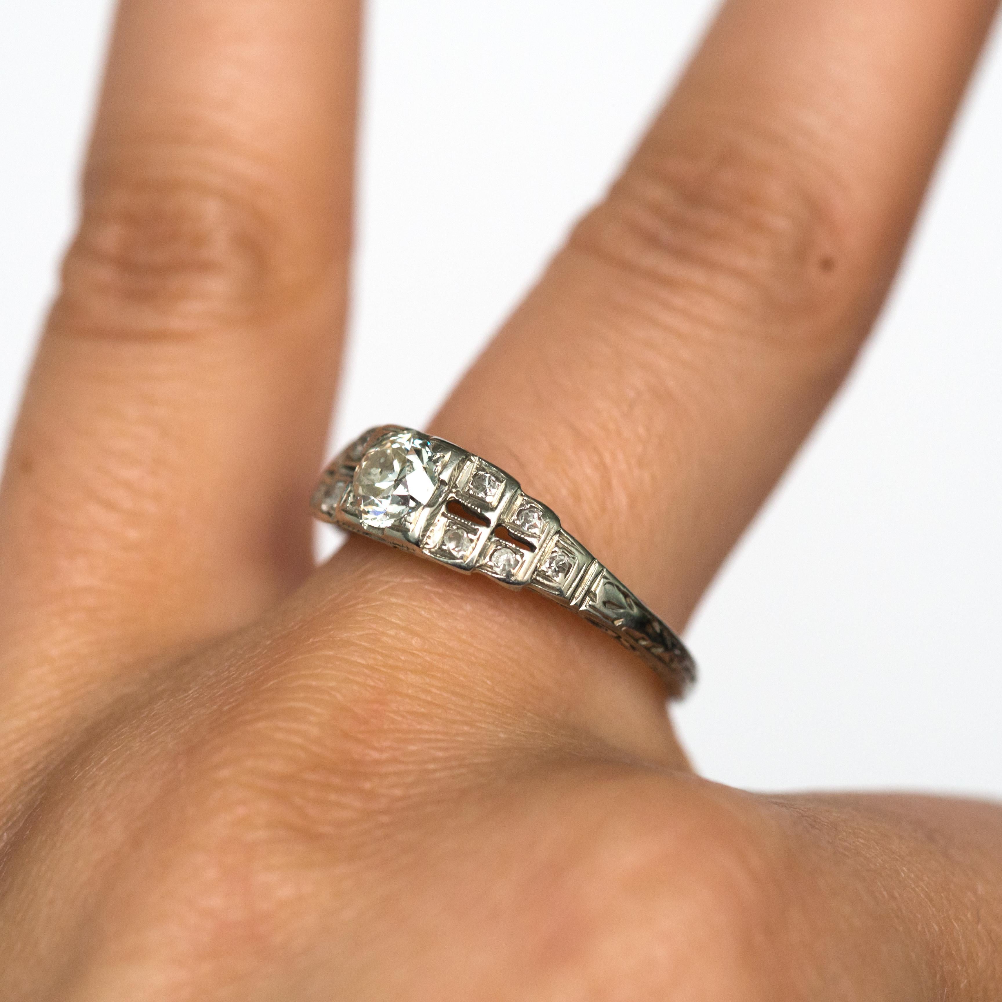 1920s Art Deco .45 Carat Old European Brilliant Cut Diamond Engagement Ring In Good Condition For Sale In Hicksville, NY