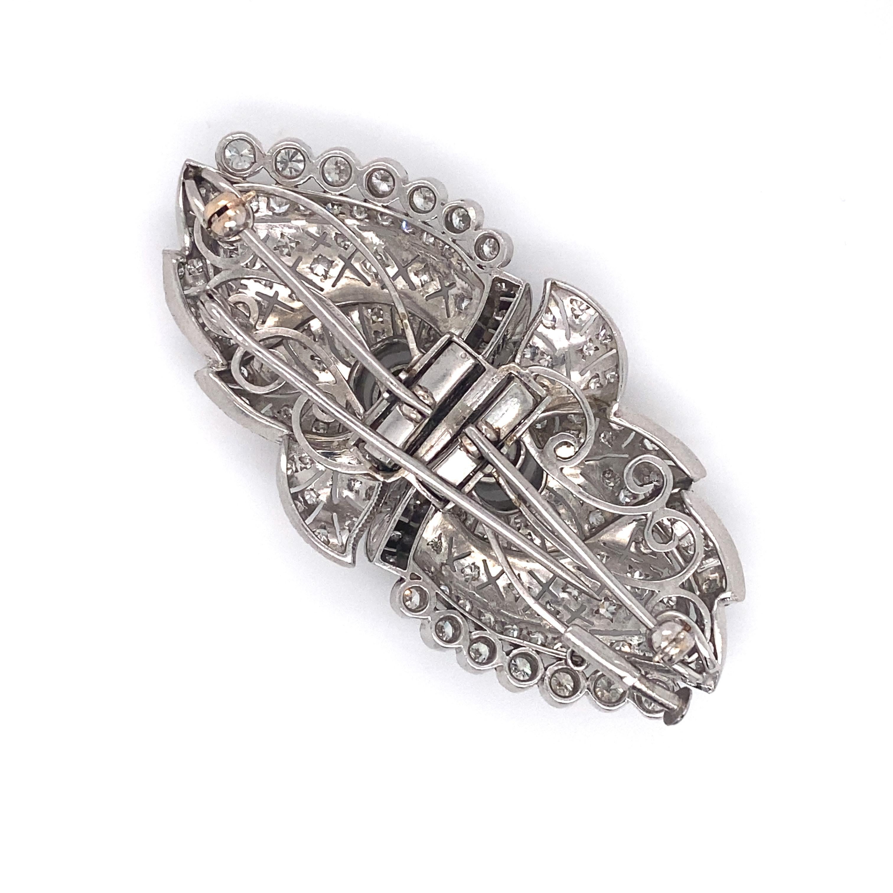 Item Details:
Circa: 1920
Metal Type: Platinum 
Weight: 42 grams

Diamond Details:
Carat: 8.0 carat total weight
Color: G
Clarity: VS
Cut: Mix of Single Cuts and Old European Diamonds

This is an art deco item from the 1920s
Platinum crafted.
It is