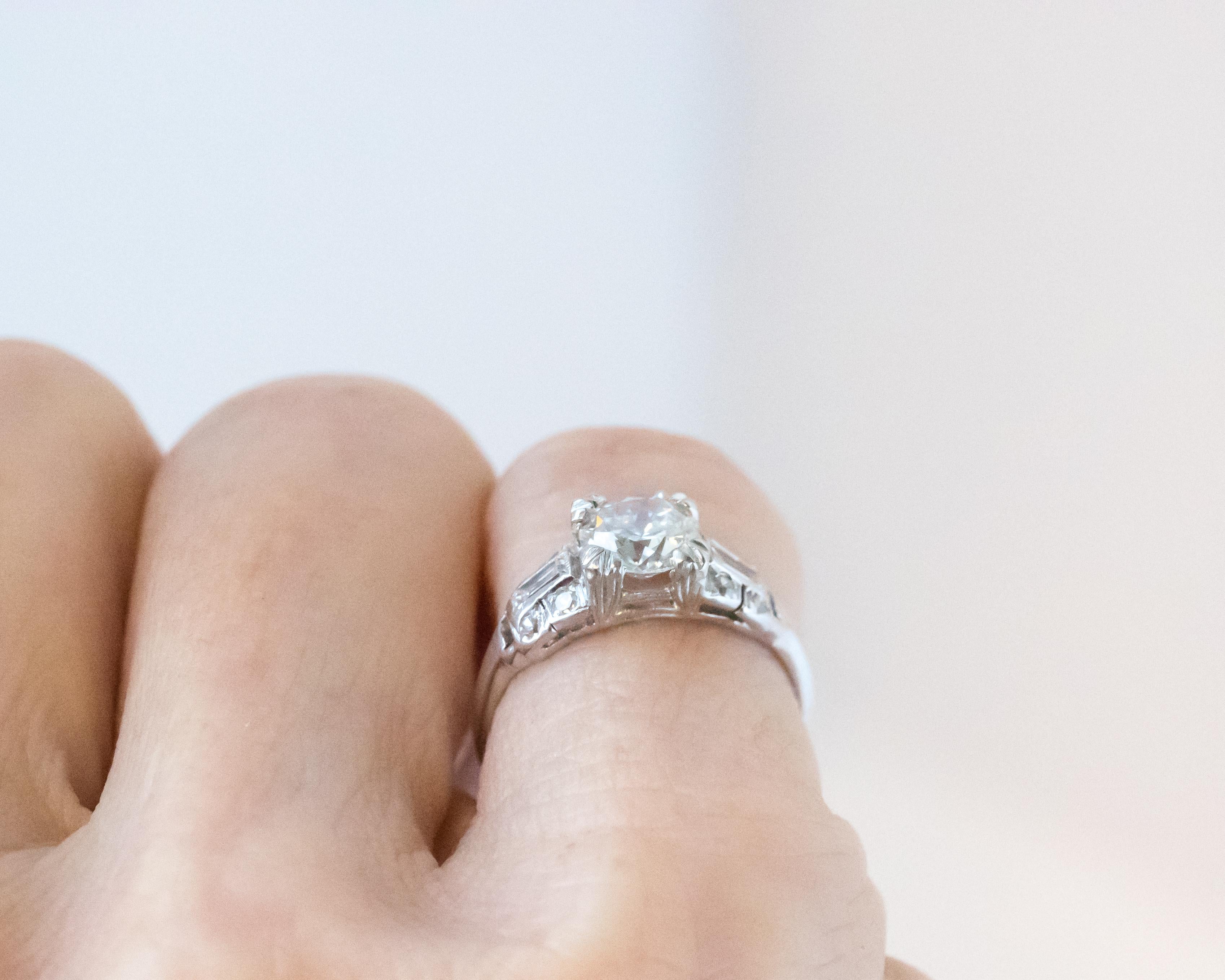 1920s Art Deco .90 Carat Old European Diamond Platinum Engagement Ring 3