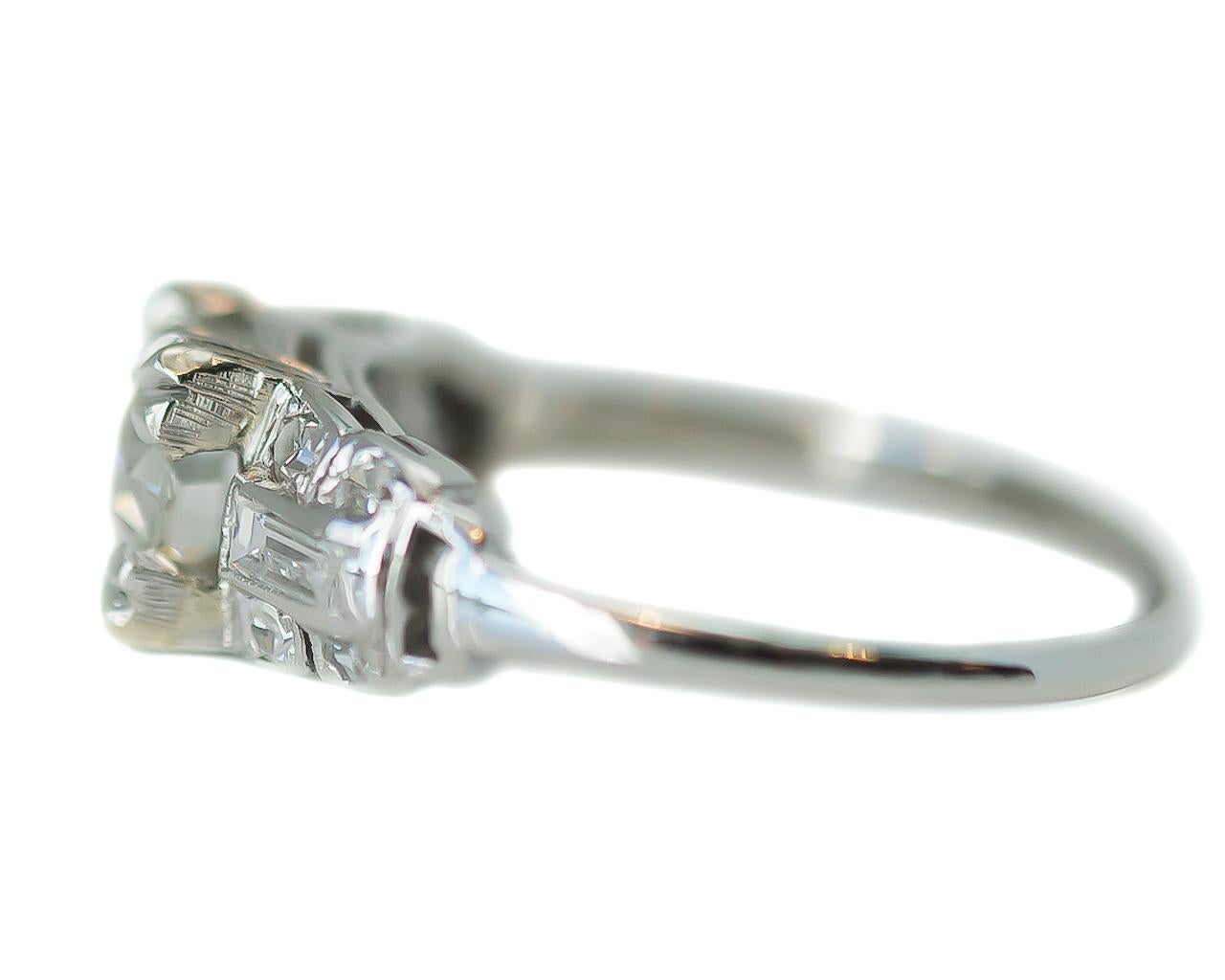 Old European Cut 1920s Art Deco .90 Carat Old European Diamond Platinum Engagement Ring For Sale