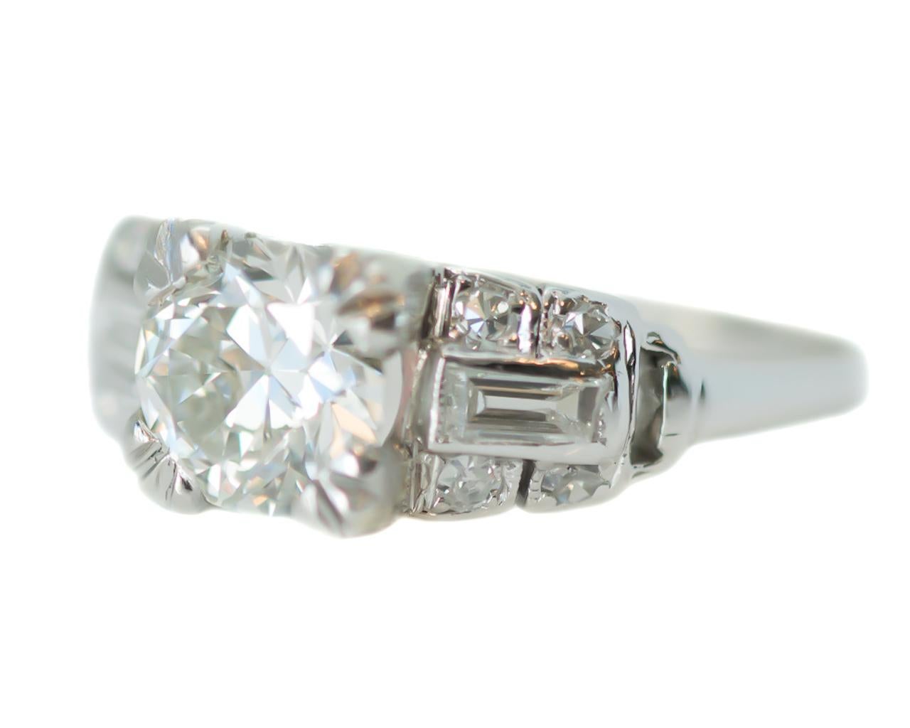 1920s Art Deco .90 Carat Old European Diamond Platinum Engagement Ring In Good Condition In Hicksville, NY