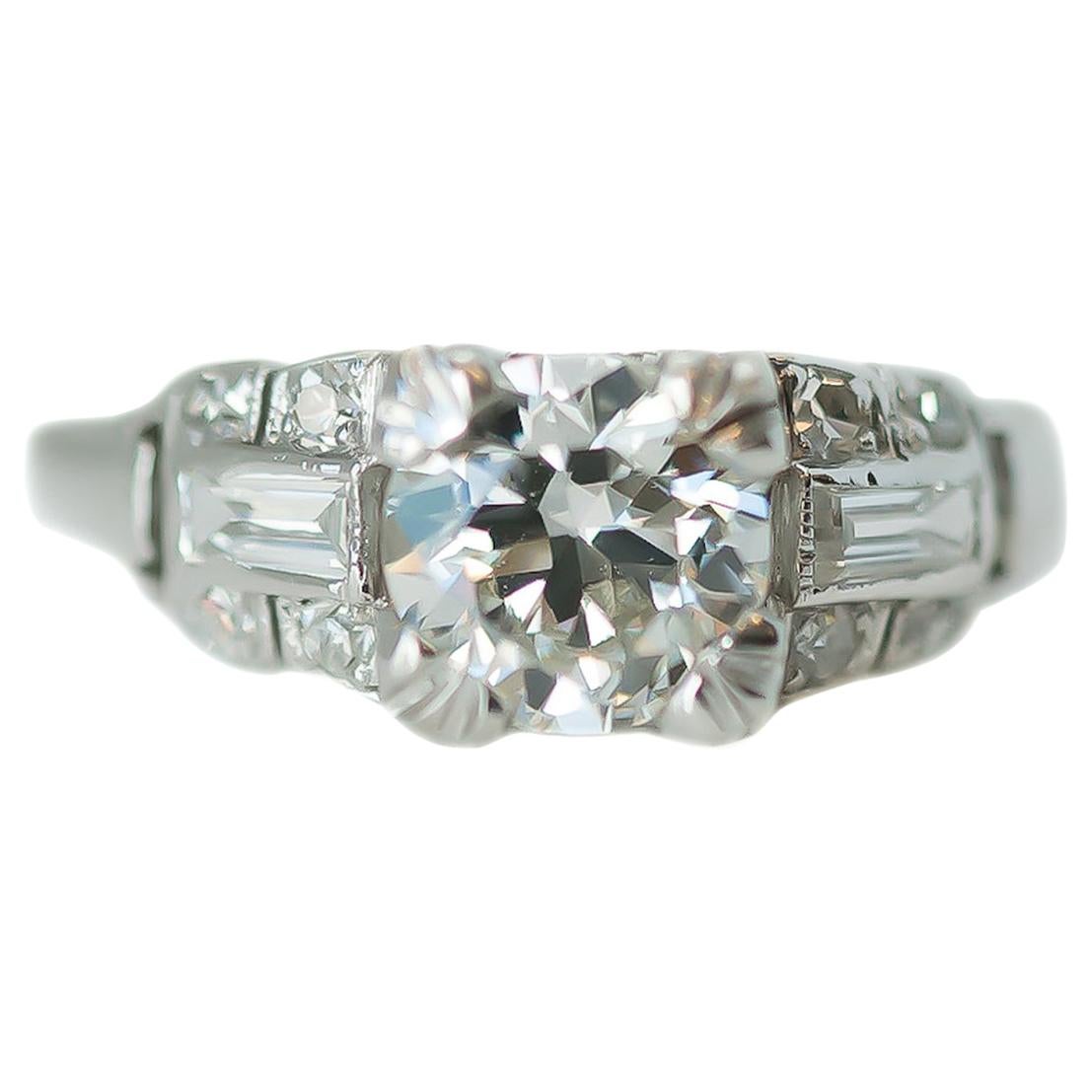 1920s Art Deco .90 Carat Old European Diamond Platinum Engagement Ring