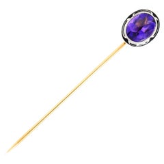1920's Art Deco Amethyst Enamel Platinum Stickpin