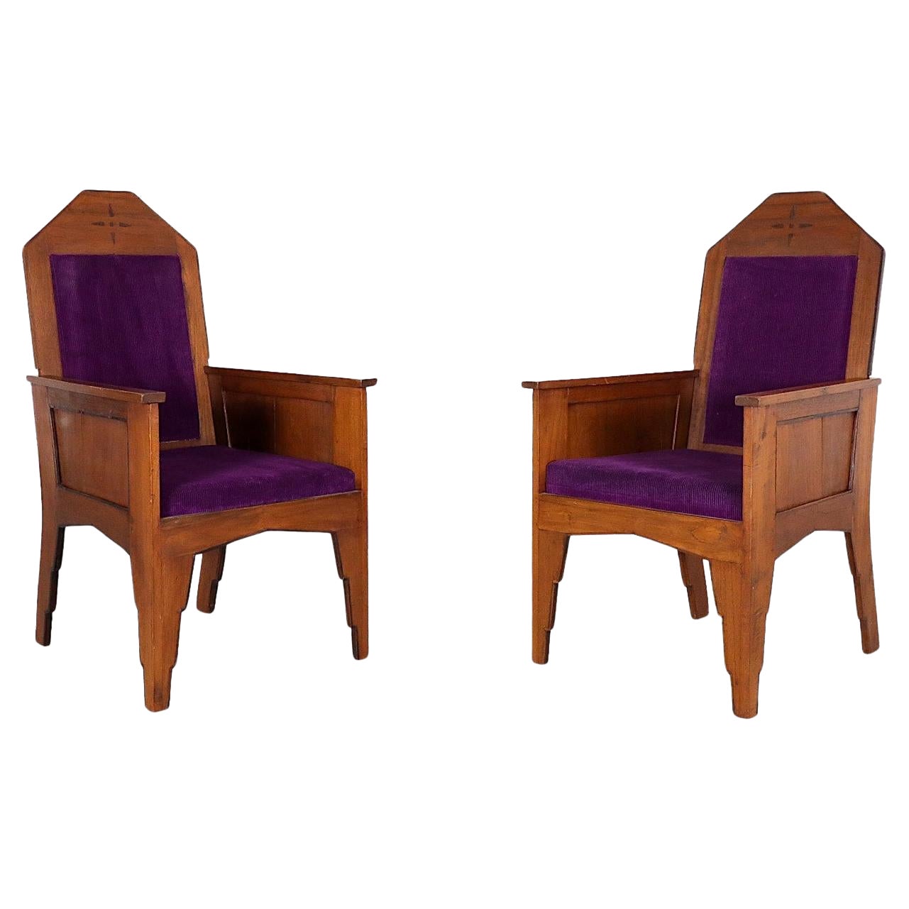 Fauteuils Art Déco « école d
Amsterdam » des années 1920 en teck avec tapisserie en velours violet en vente