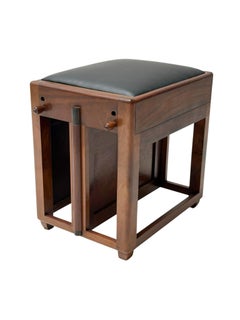 Tabouret des années 1920 de style Art déco et « Amsterdamse School » avec assise en cuir réglable