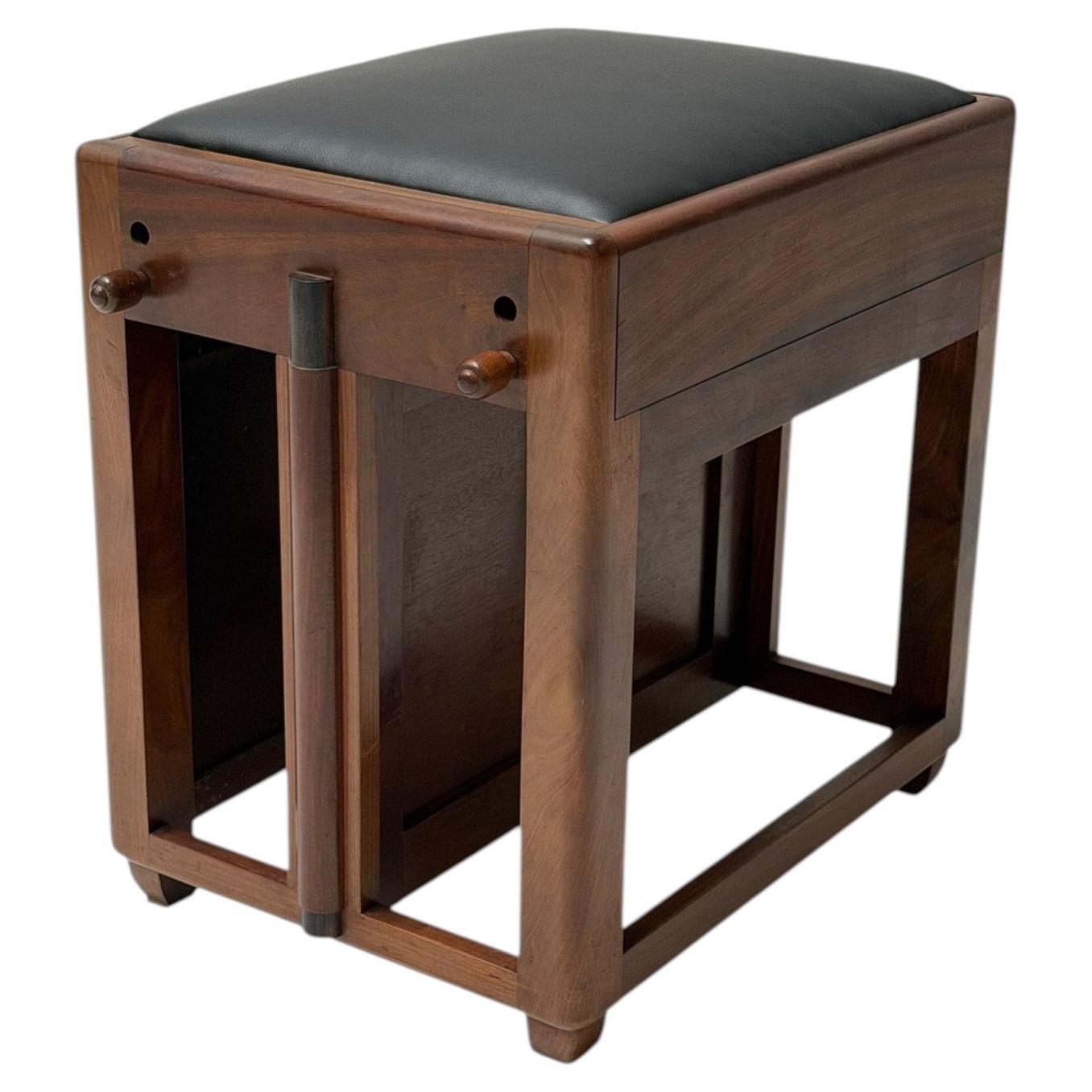 1920s Art Deco Amsterdamse School Stool with Adjustable Leather Seat For Sale