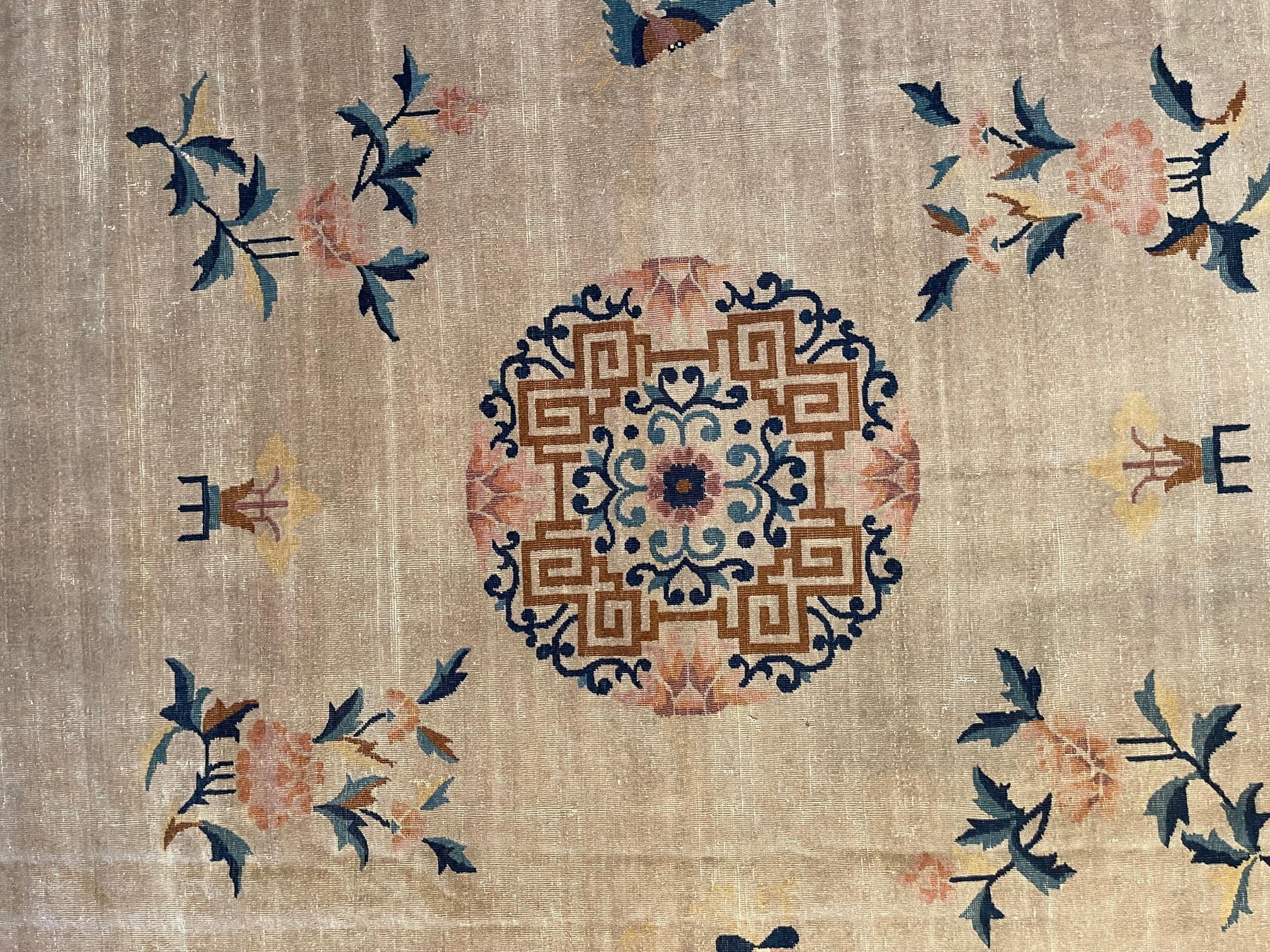 Chinese Chippendale 1920s Art Deco Antique Chinese Rug For Sale