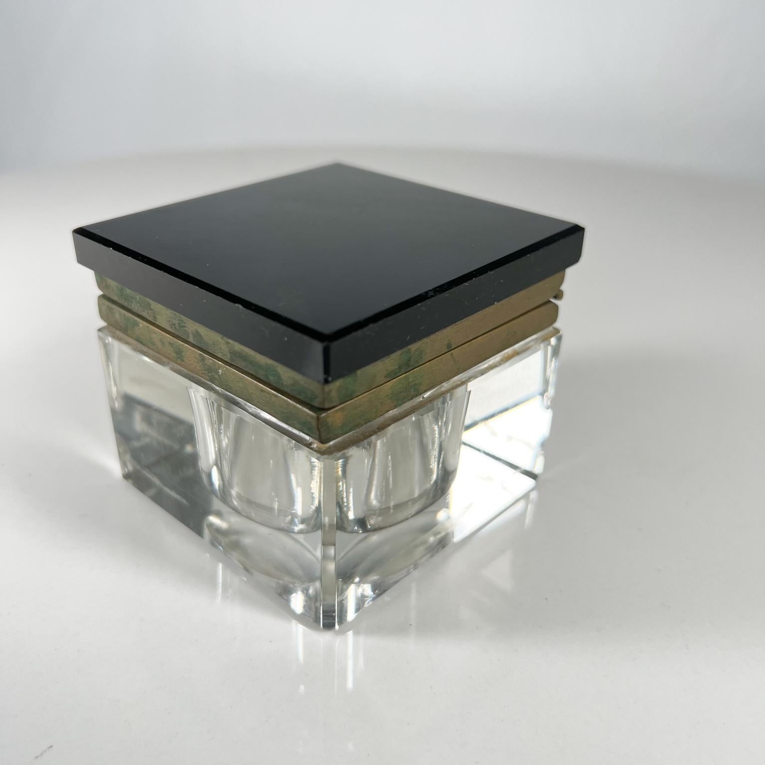1920s Art Deco Antique Square Glass Ink Well In Good Condition For Sale In Chula Vista, CA