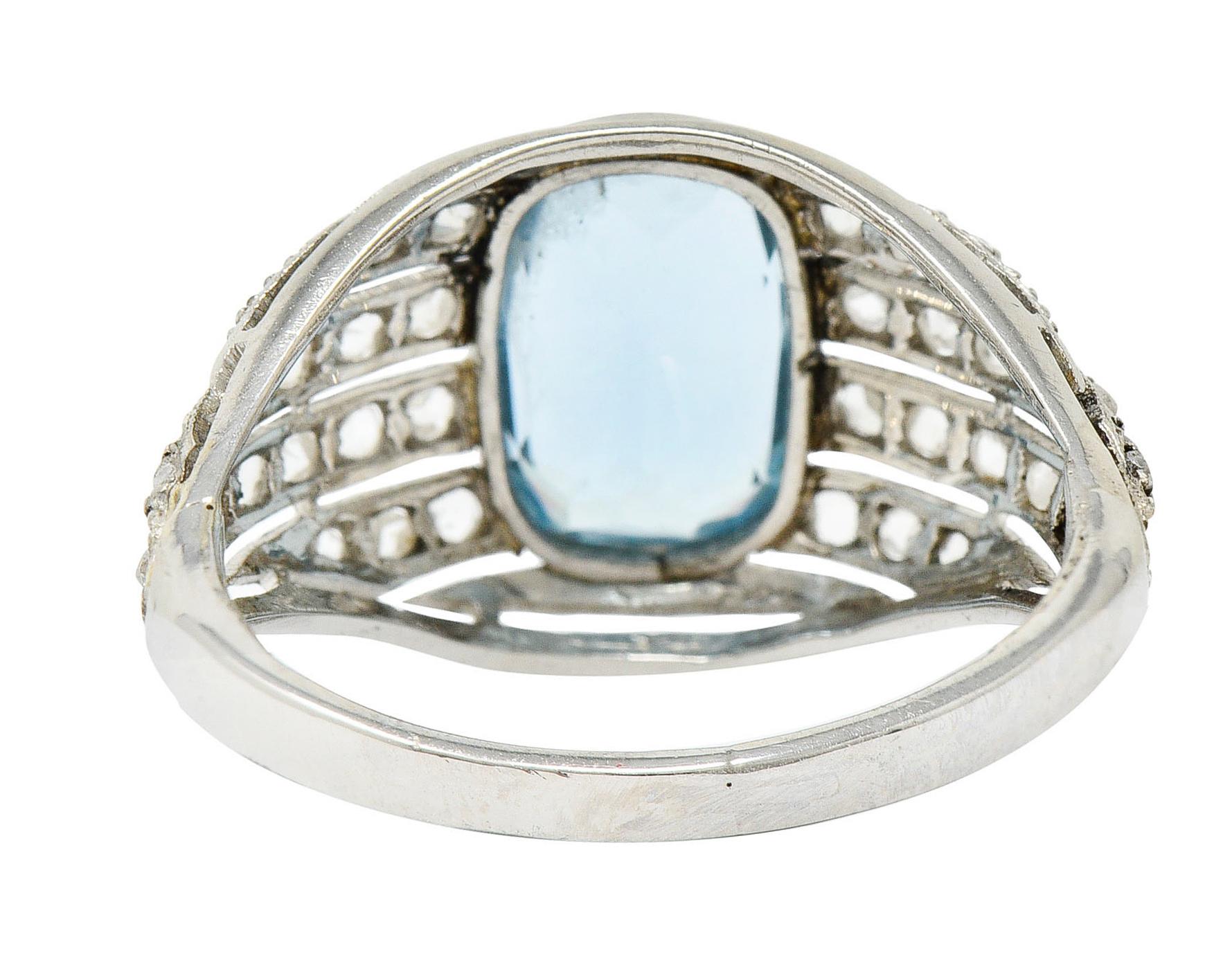 1920's Art Deco Aquamarine Diamond Platinum Bombe Band Ring In Excellent Condition In Philadelphia, PA