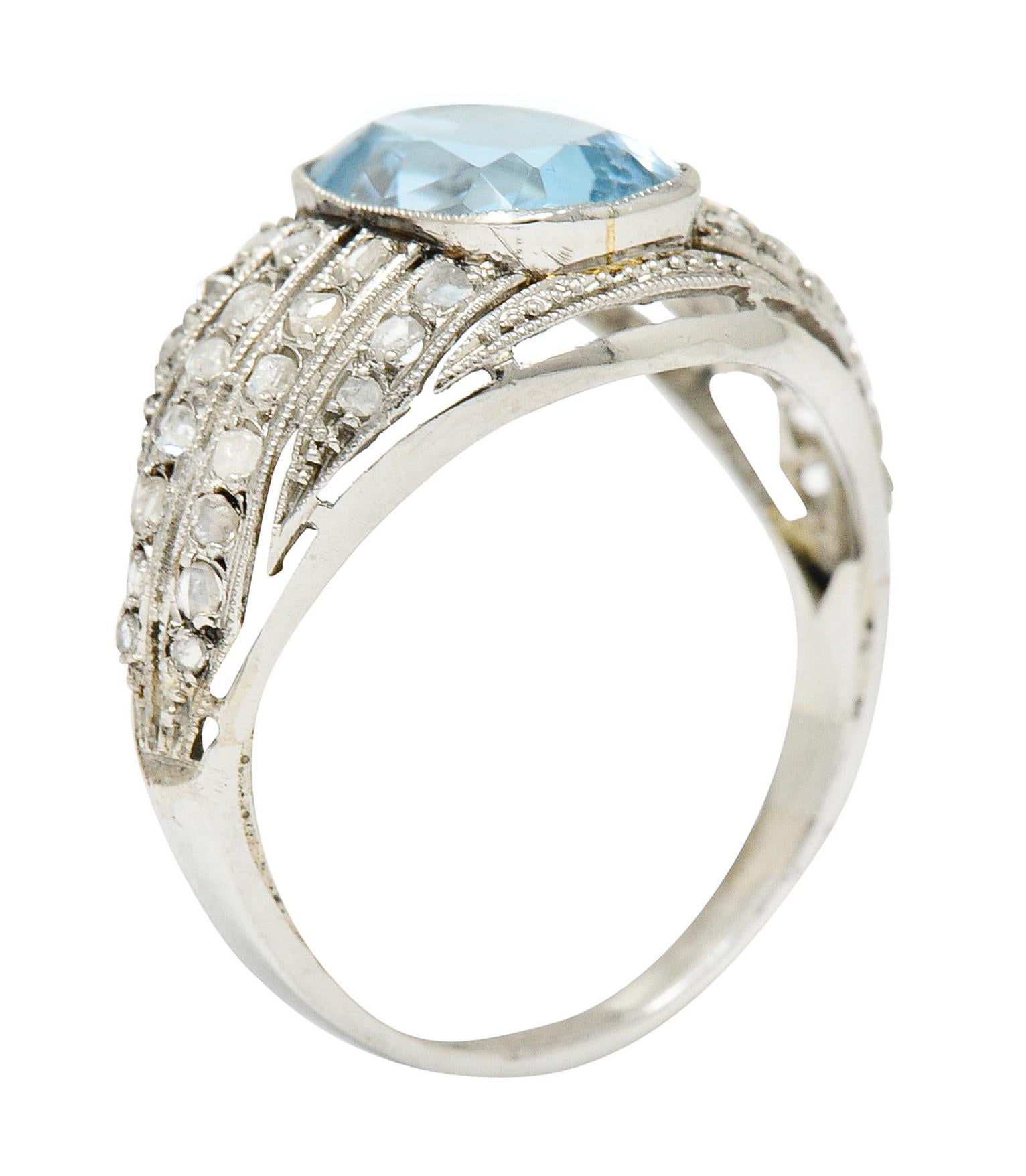 1920's Art Deco Aquamarine Diamond Platinum Bombe Band Ring 3