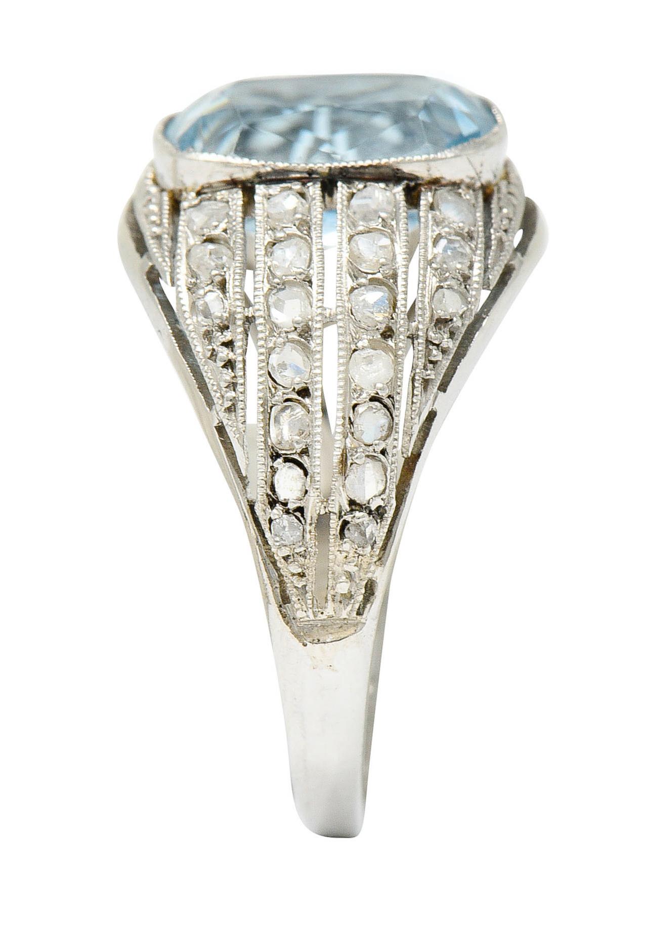 1920's Art Deco Aquamarine Diamond Platinum Bombe Band Ring 4