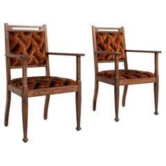 1920s Art Deco Armchairs with Rust Geometric Upholstery and Dark Frame