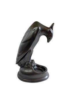 1920s Art Deco Ashtray or Bowl Phoenix Bird, Charcoal Black Ceramic