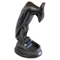 1920s Art Deco Ashtray or Bowl Phoenix Bird, Charcoal Black Ceramic