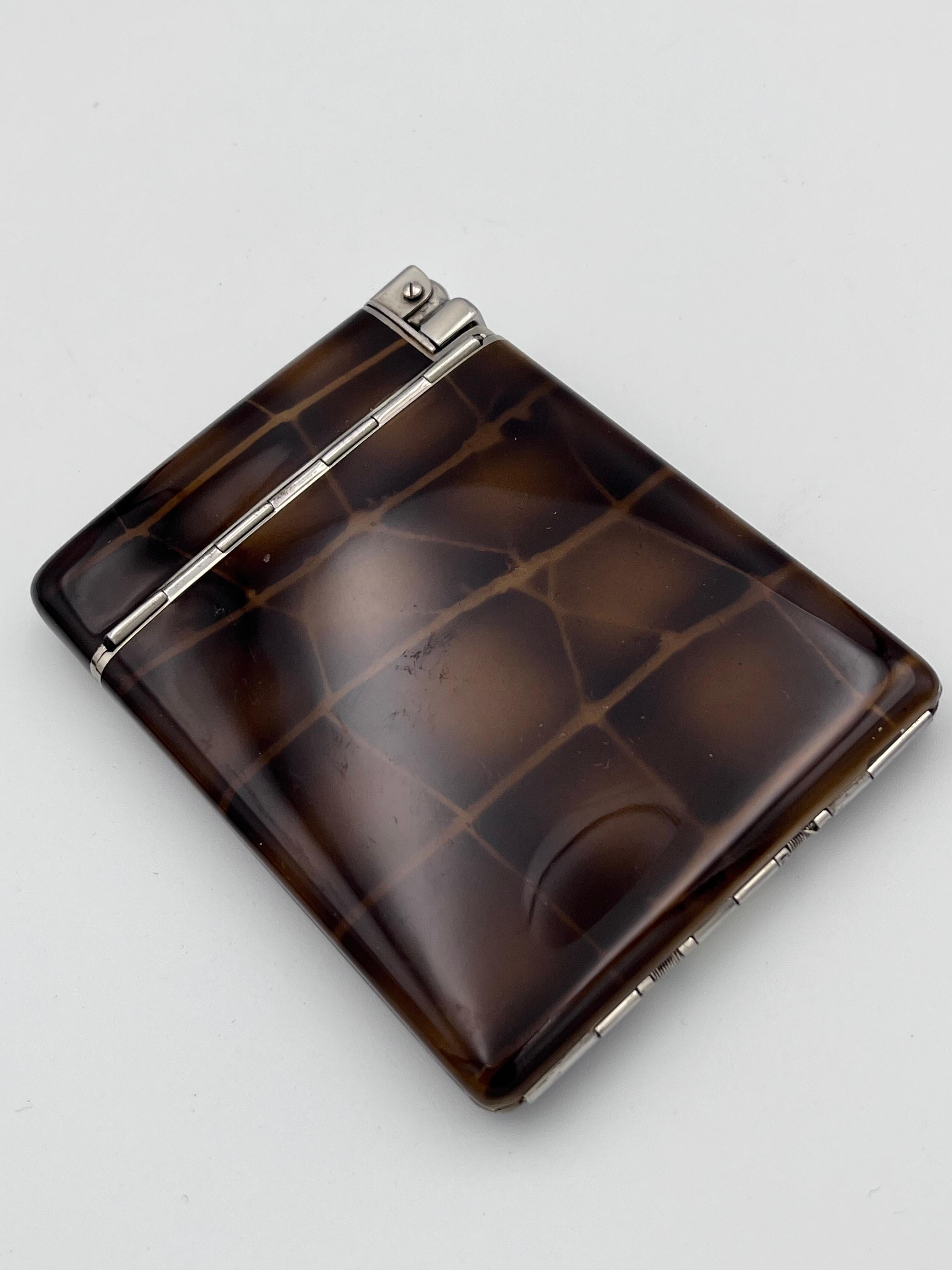 1920's Art Deco Austria Cigarette Case & Lighter Crocodile Design & Original Box For Sale 4