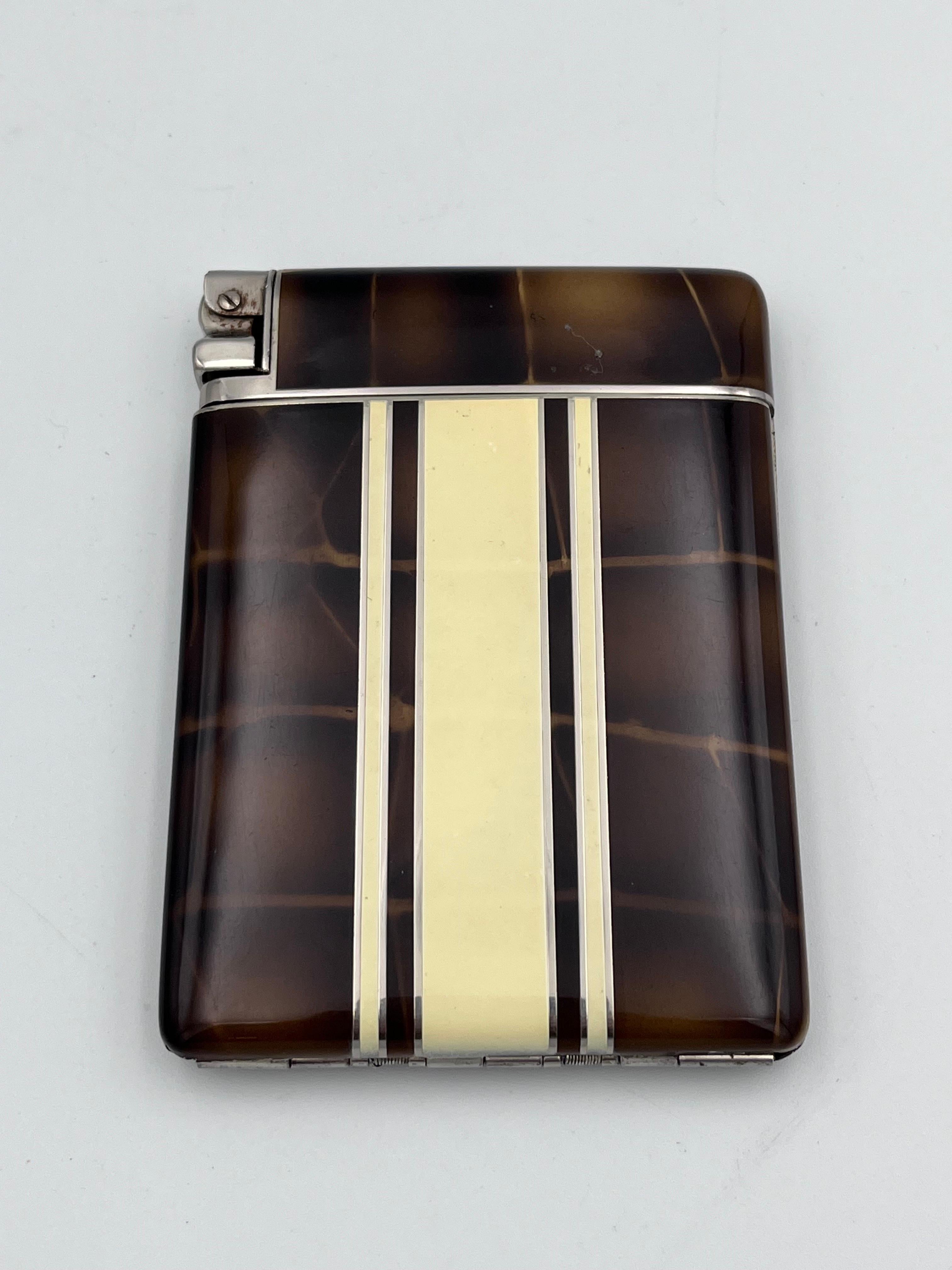 Early 20th Century 1920's Art Deco Austria Cigarette Case & Lighter Crocodile Design & Original Box For Sale