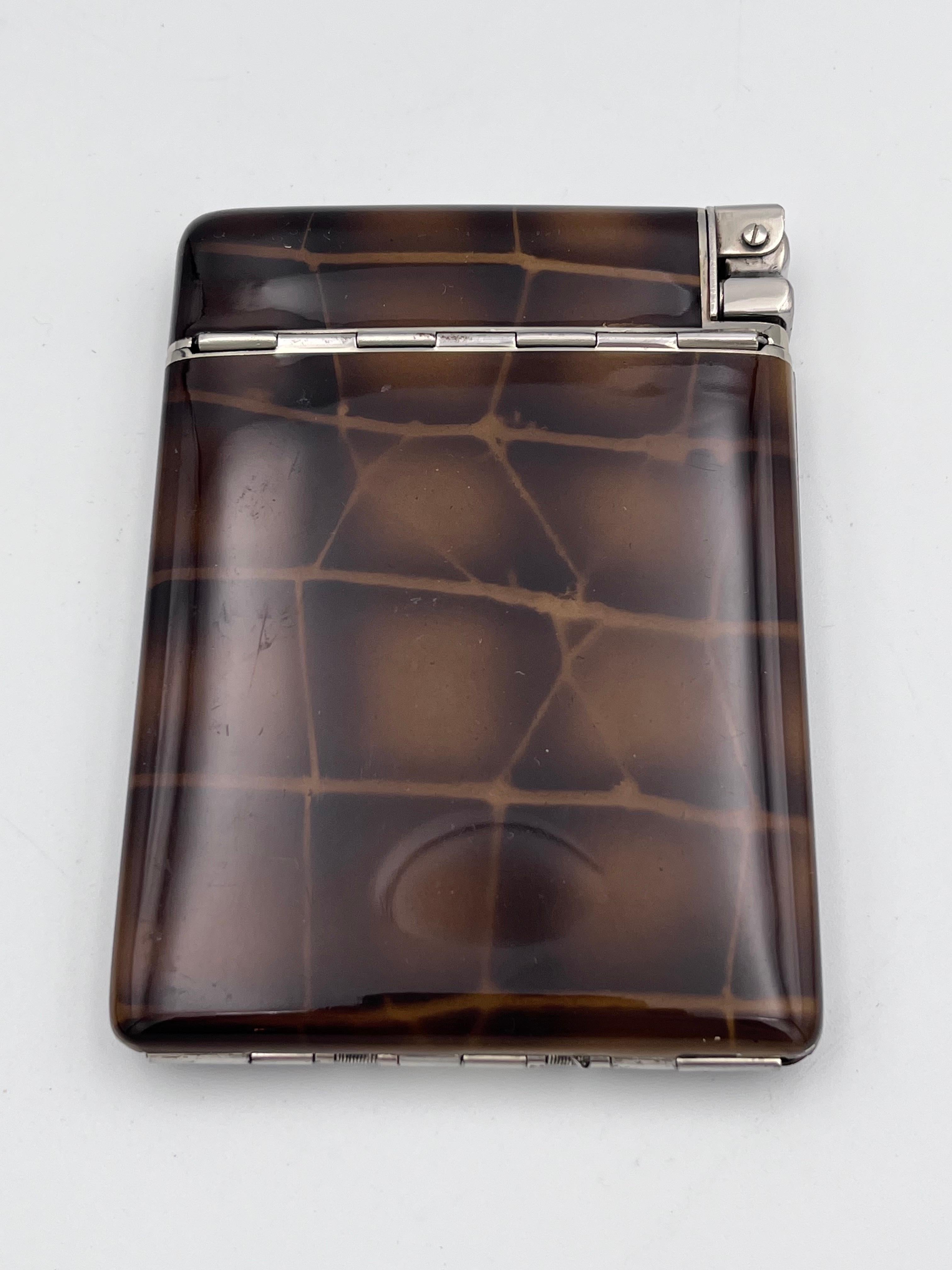 Metal 1920's Art Deco Austria Cigarette Case & Lighter Crocodile Design & Original Box For Sale