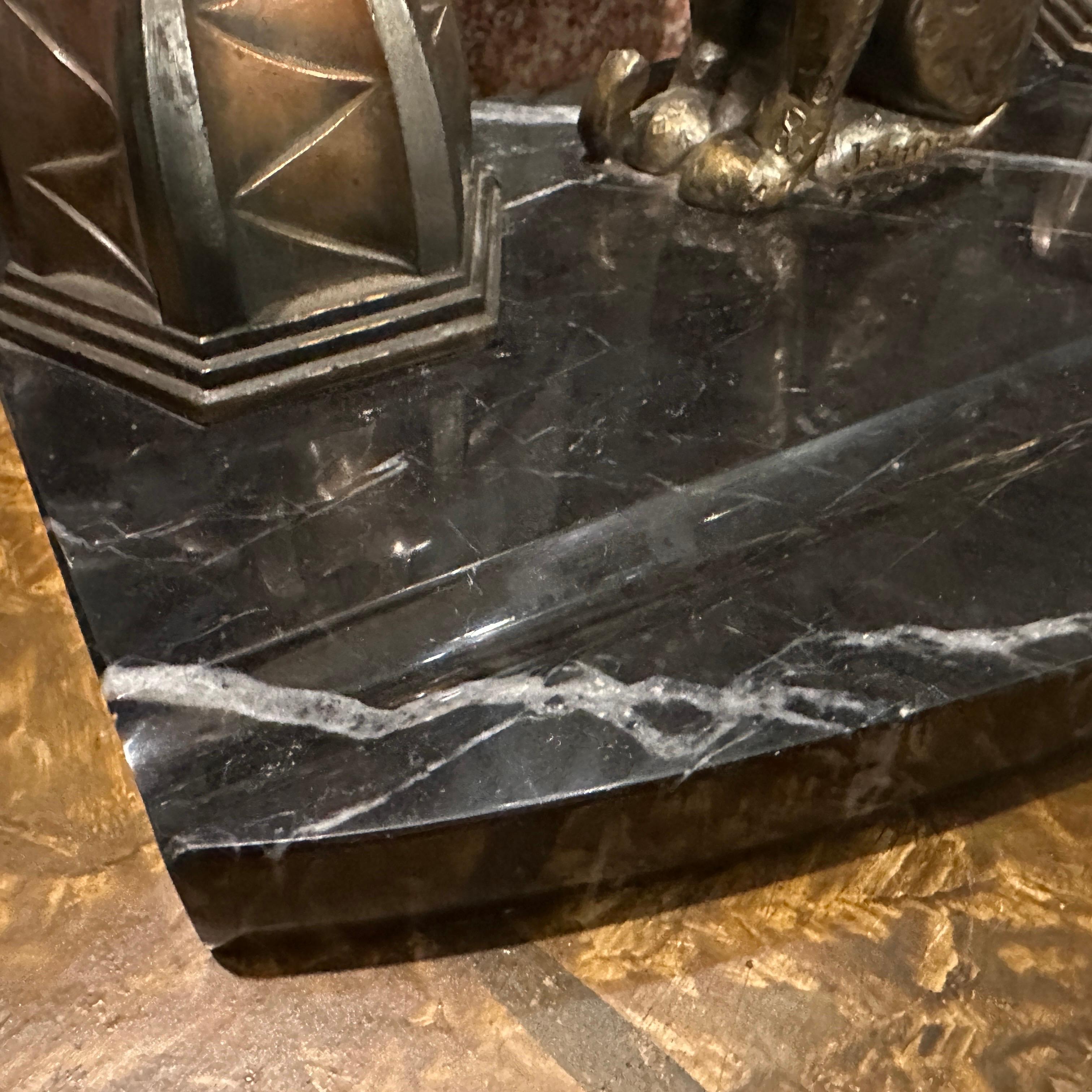 1920s Art Deco Black and White Marble and Metal French Inkwell For Sale 8