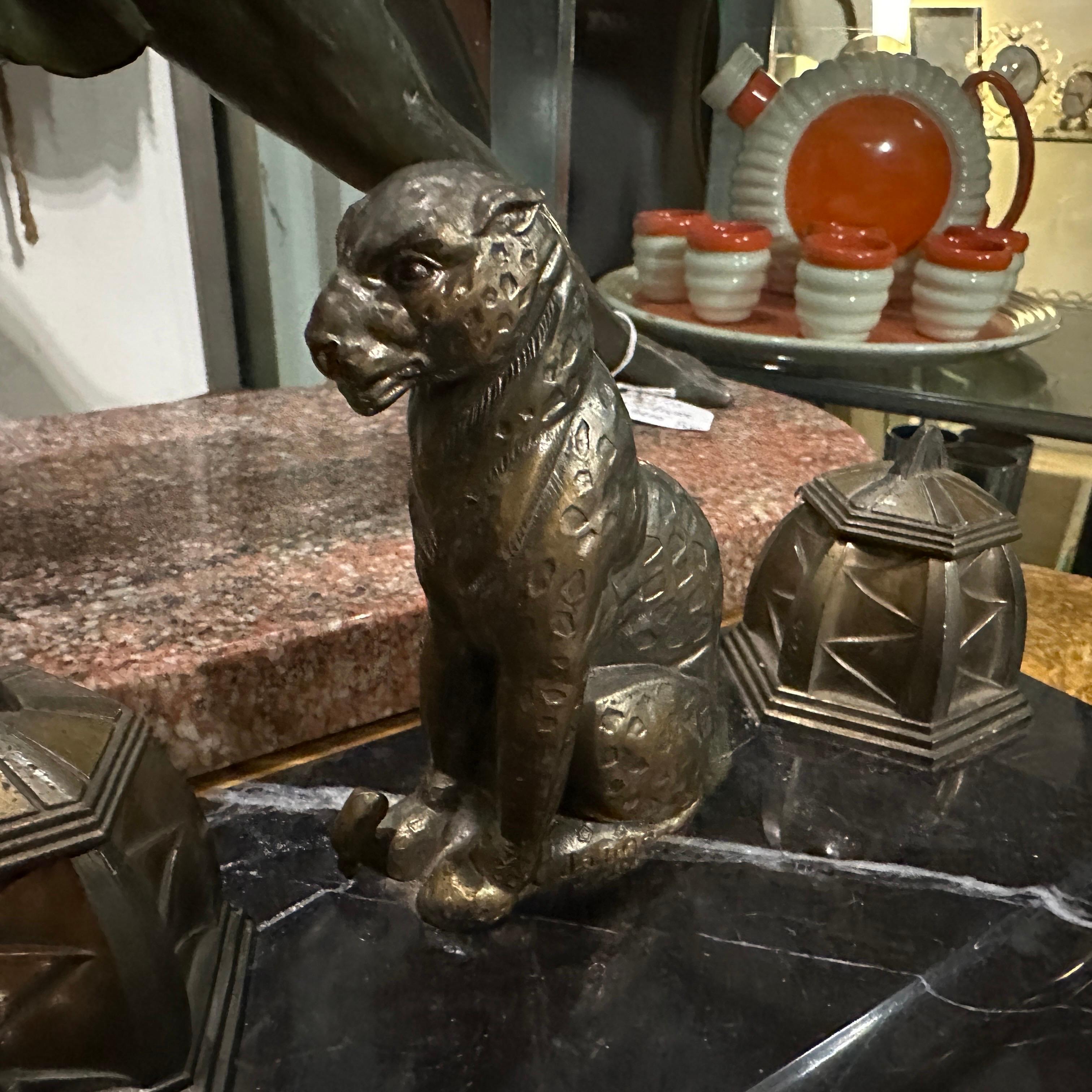 1920s Art Deco Black and White Marble and Metal French Inkwell In Good Condition For Sale In Catania, Sicilia