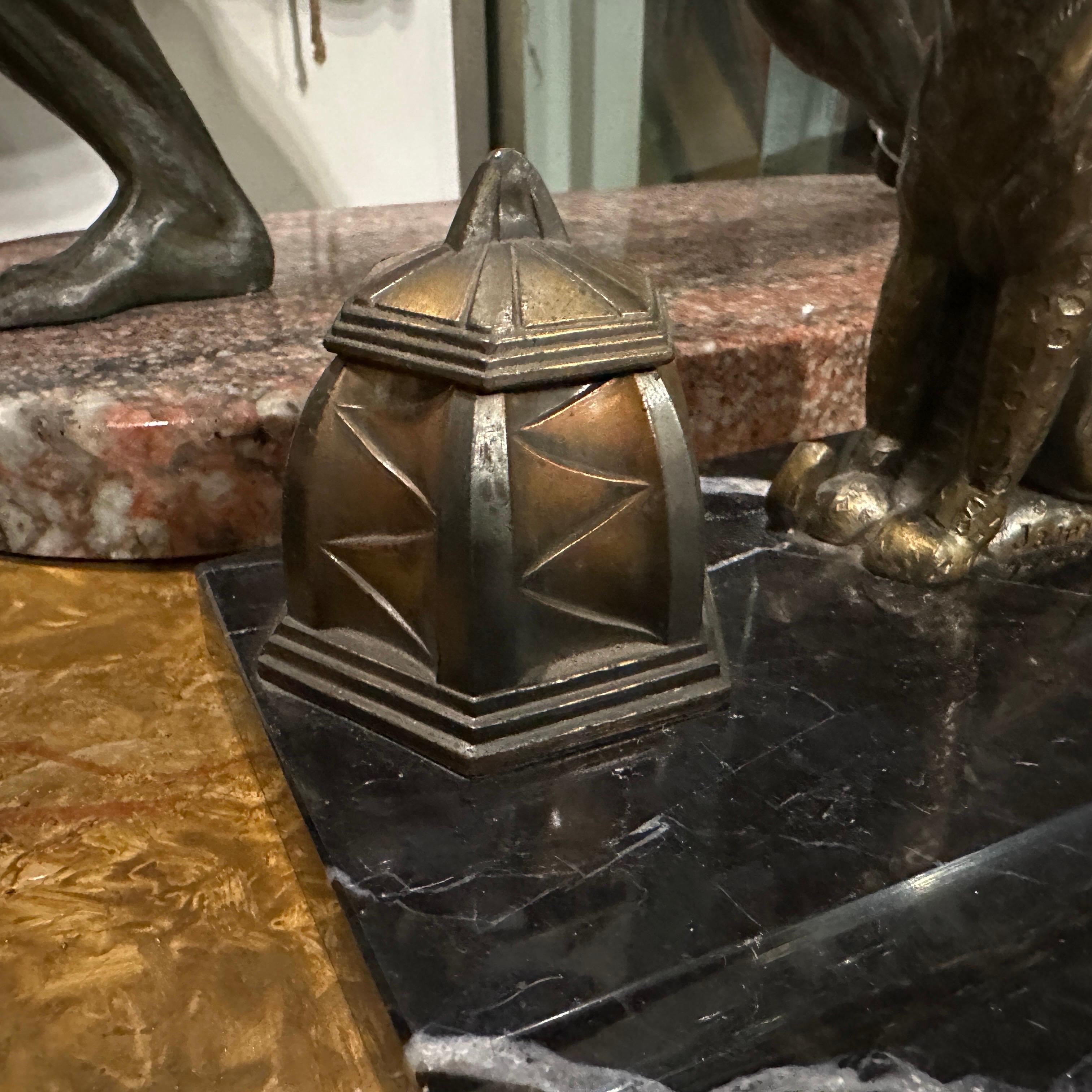 20th Century 1920s Art Deco Black and White Marble and Metal French Inkwell For Sale